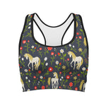 Magic Floral Unicorn Pattern Print Women's Sports Bra
