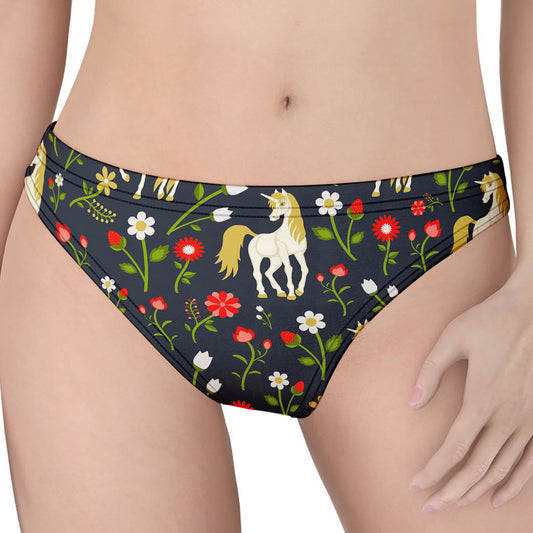 Magic Floral Unicorn Pattern Print Women's Thong
