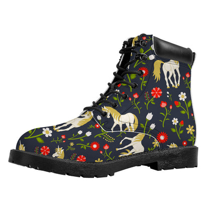 Magic Floral Unicorn Pattern Print Work Boots