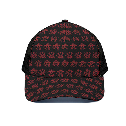 Magic Pentagram Pattern Print Black Mesh Trucker Cap