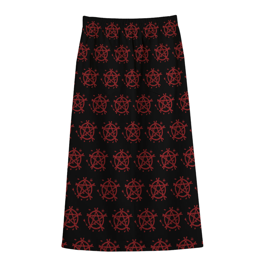 Magic Pentagram Pattern Print Cotton Front Slit Maxi Skirt