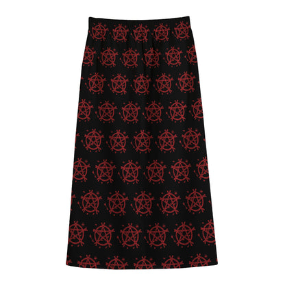 Magic Pentagram Pattern Print Cotton Front Slit Maxi Skirt