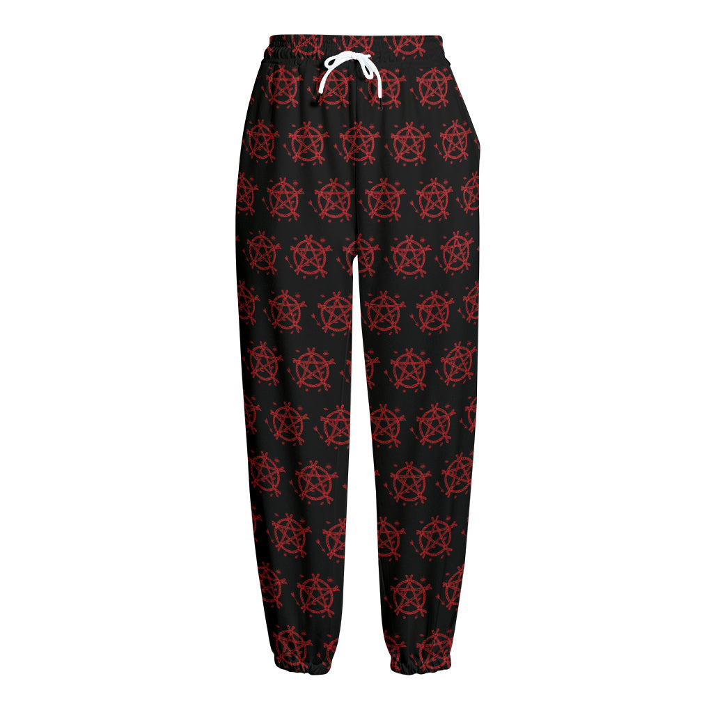Magic Pentagram Pattern Print Fleece Lined Knit Pants