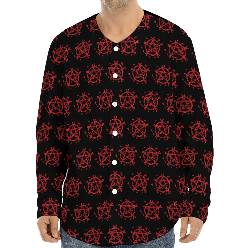 Magic Pentagram Pattern Print Long Sleeve Baseball Jersey