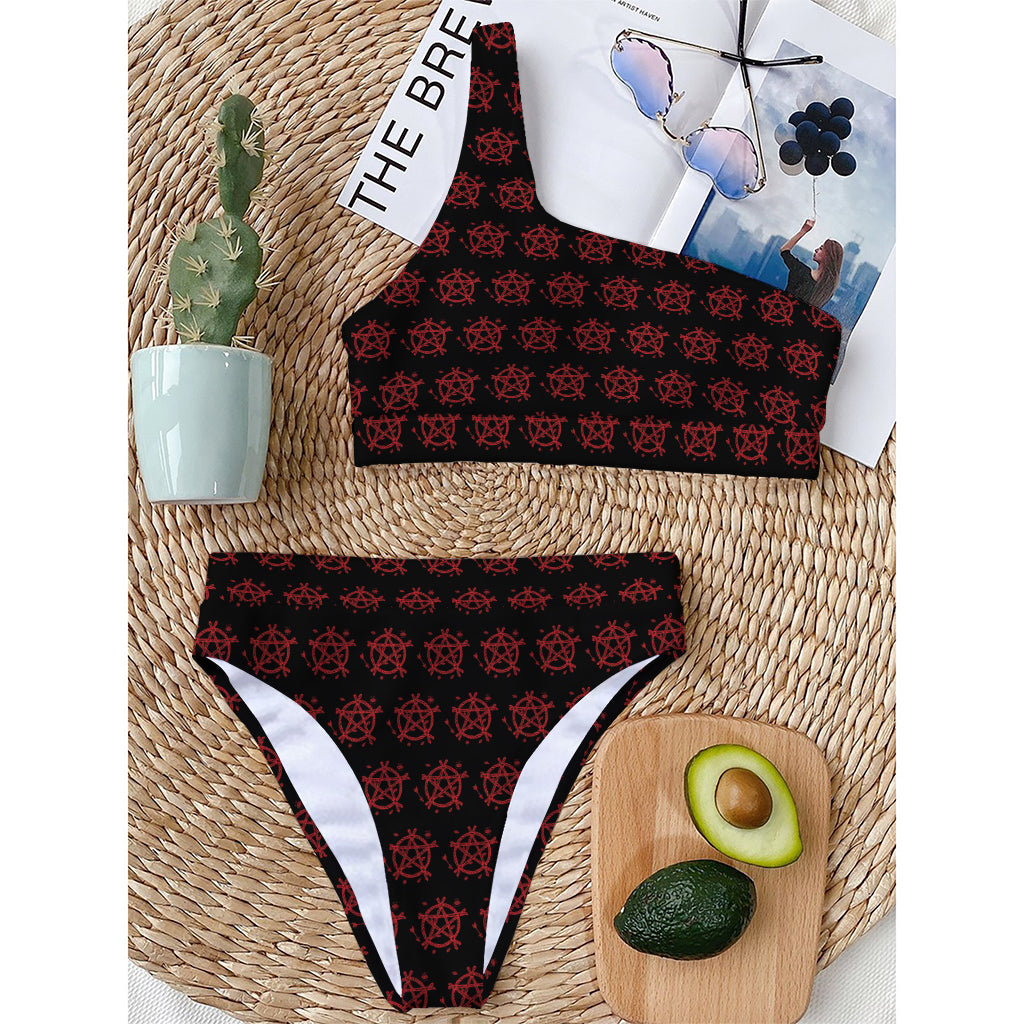 Magic Pentagram Pattern Print One Shoulder Bikini Top