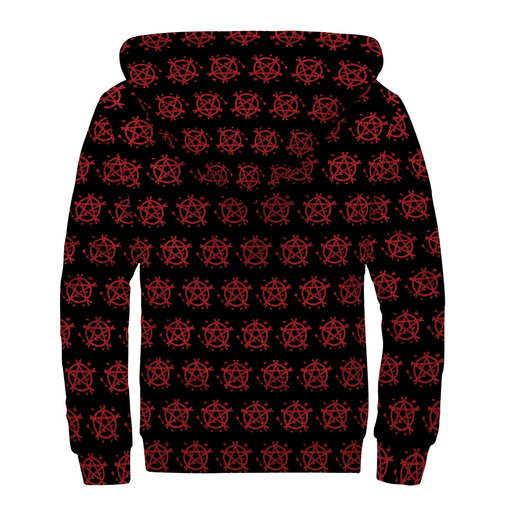 Magic Pentagram Pattern Print Sherpa Lined Zip Up Hoodie