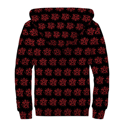 Magic Pentagram Pattern Print Sherpa Lined Zip Up Hoodie