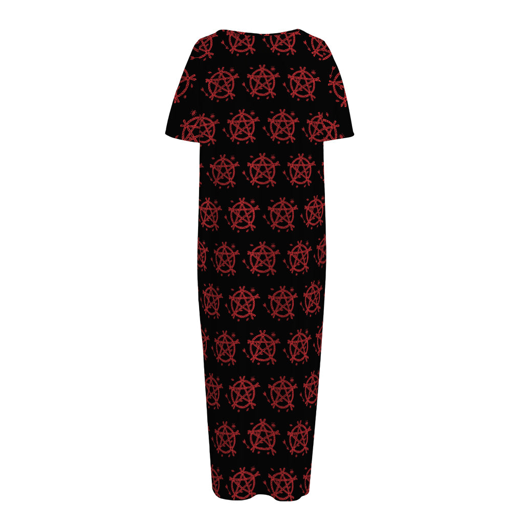 Magic Pentagram Pattern Print Short Sleeve Long Nightdress
