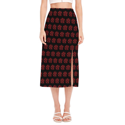Magic Pentagram Pattern Print Side Slit Midi Skirt