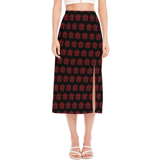Magic Pentagram Pattern Print Side Slit Midi Skirt