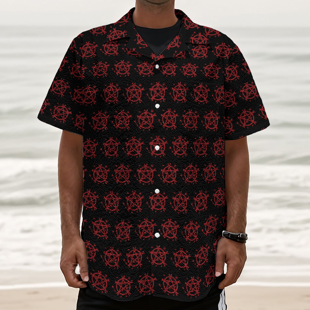 Magic Pentagram Pattern Print Textured Short Sleeve Shirt