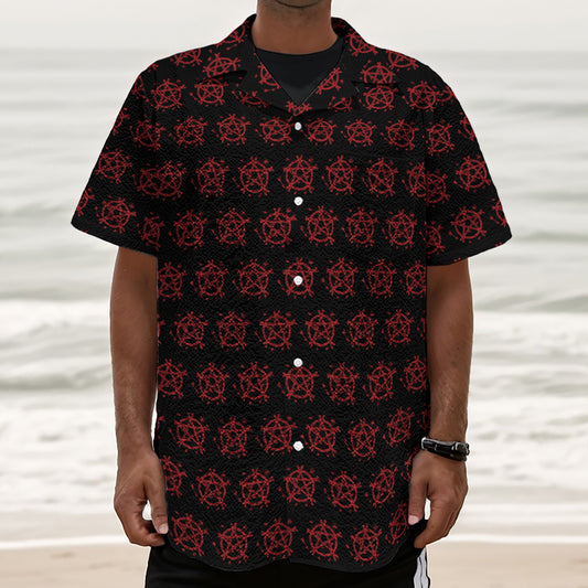Magic Pentagram Pattern Print Textured Short Sleeve Shirt