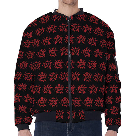 Magic Pentagram Pattern Print Zip Sleeve Bomber Jacket