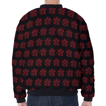 Magic Pentagram Pattern Print Zip Sleeve Bomber Jacket