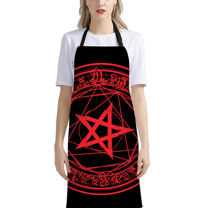 Magic Pentagram Symbol Print Bib Apron With Pocket