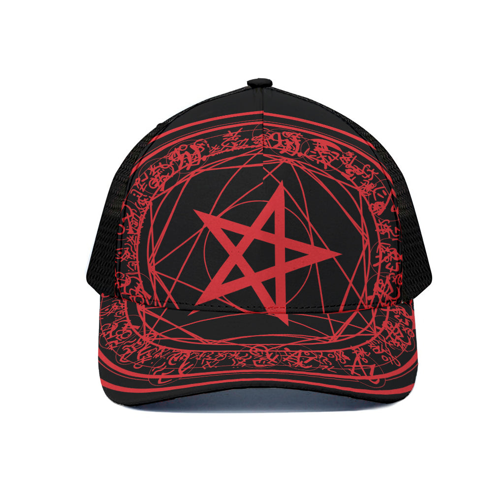 Magic Pentagram Symbol Print Black Mesh Trucker Cap