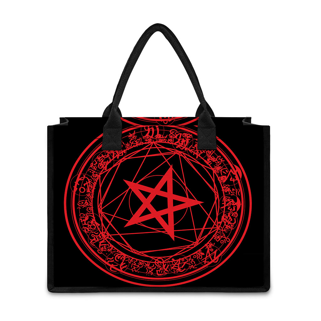 Magic Pentagram Symbol Print Canvas Tote Bag