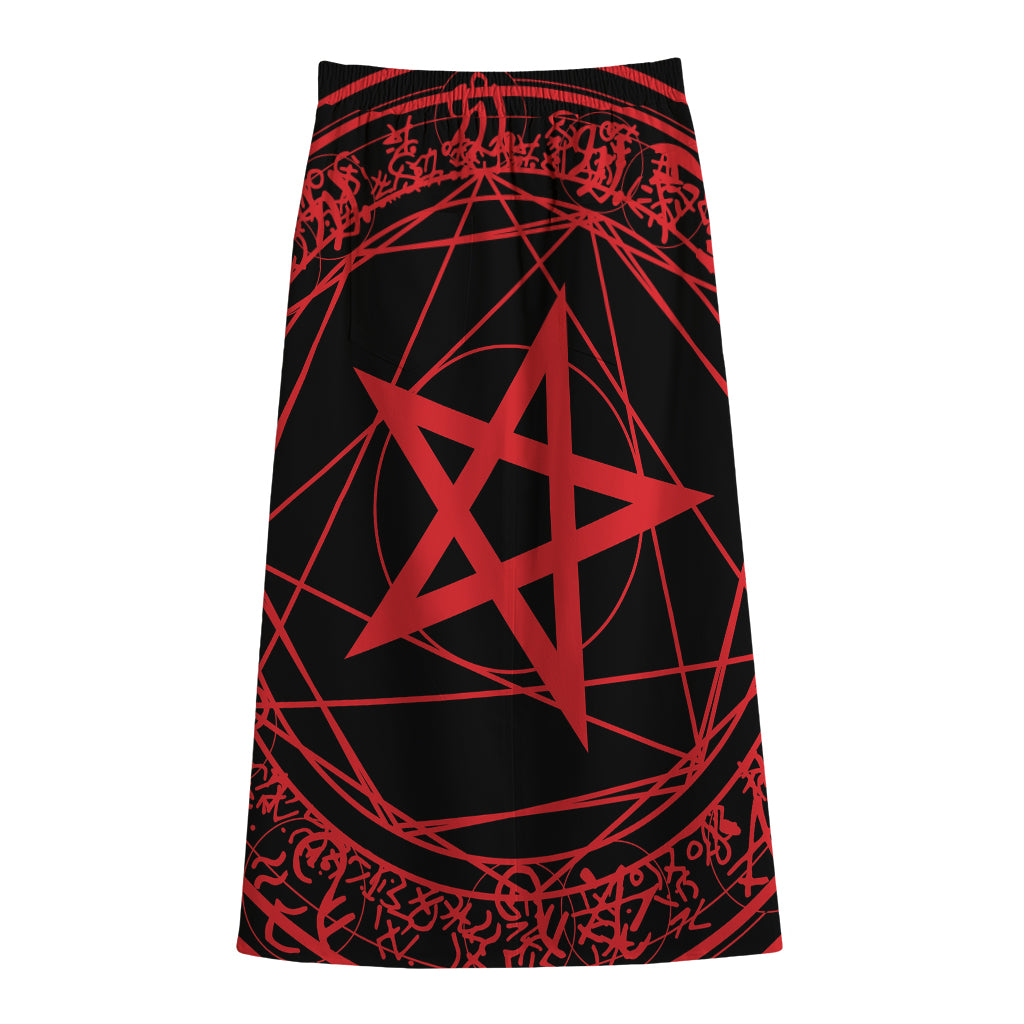 Magic Pentagram Symbol Print Cotton Front Slit Maxi Skirt