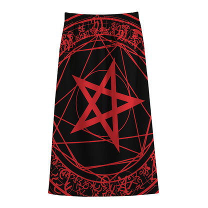 Magic Pentagram Symbol Print Cotton Front Slit Maxi Skirt
