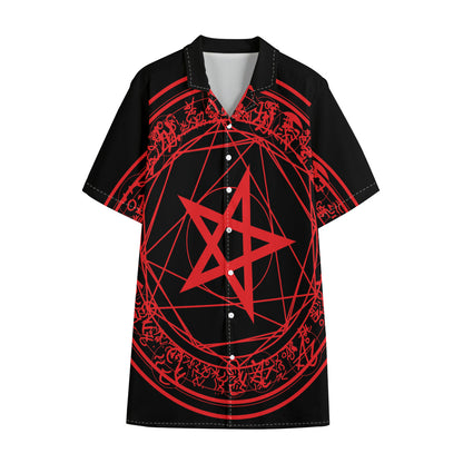 Magic Pentagram Symbol Print Cotton Hawaiian Shirt