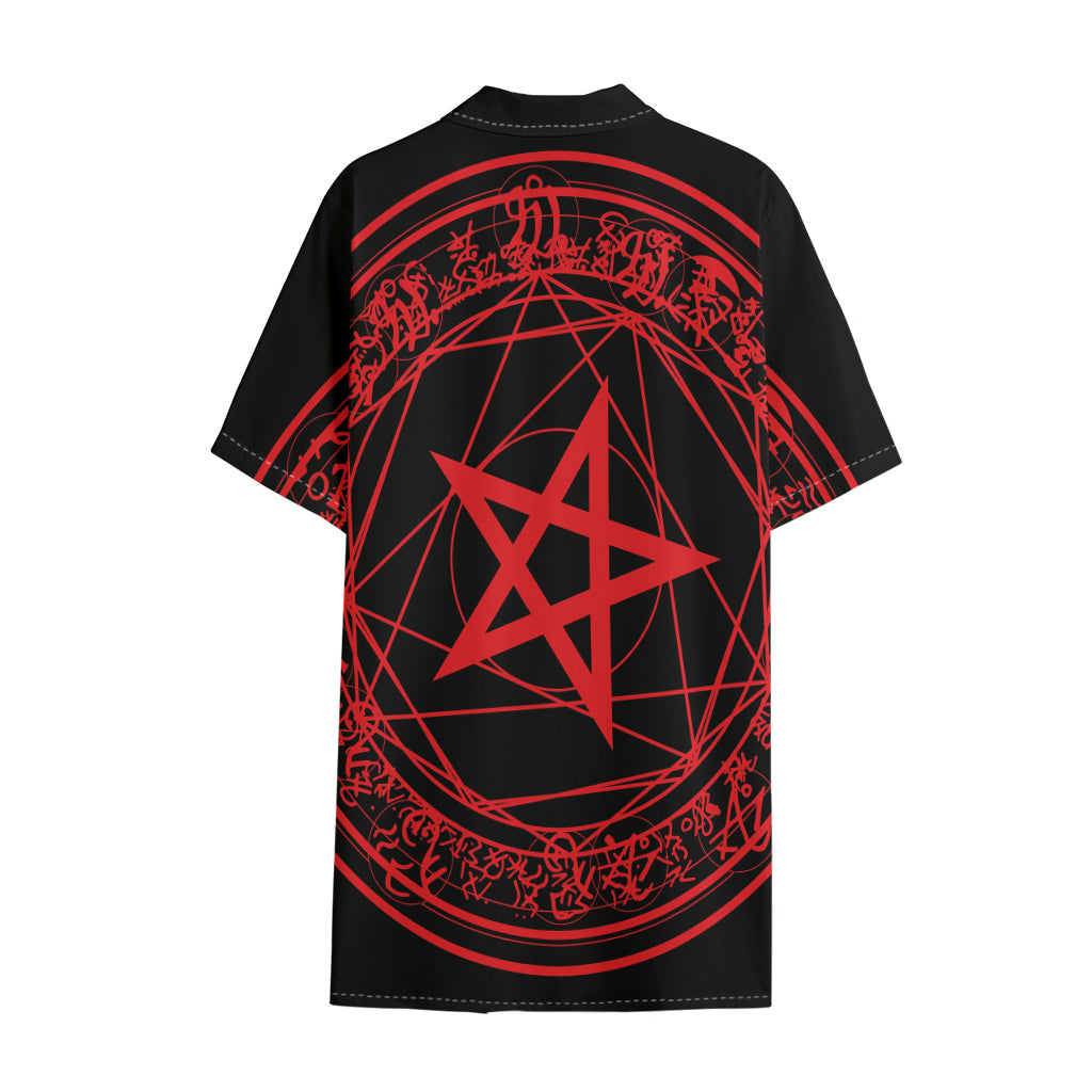 Magic Pentagram Symbol Print Cotton Hawaiian Shirt