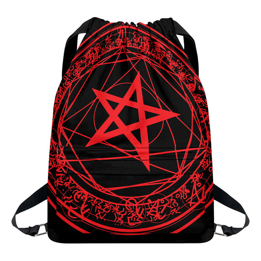 Magic Pentagram Symbol Print Drawstring Backpack