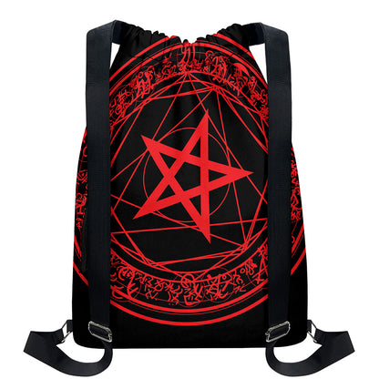 Magic Pentagram Symbol Print Drawstring Backpack