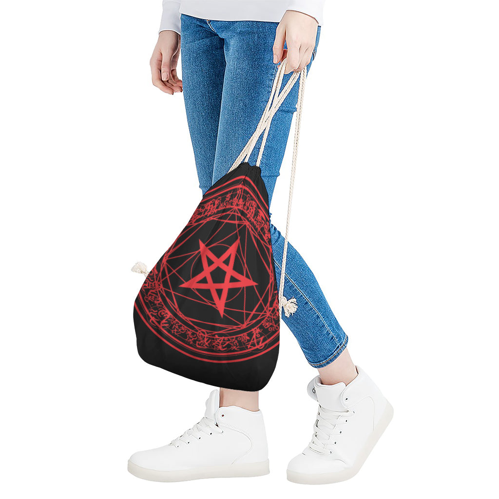 Magic Pentagram Symbol Print Drawstring Bag