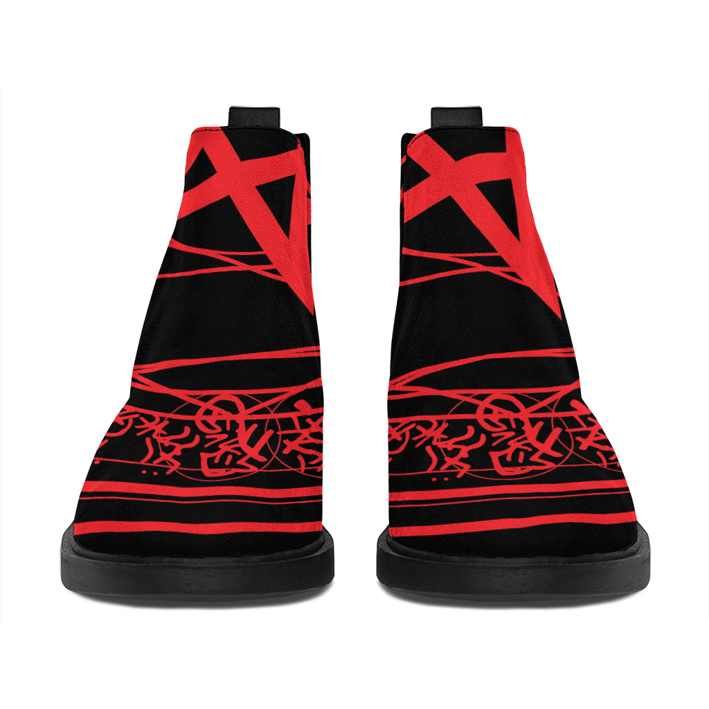 Magic Pentagram Symbol Print Flat Ankle Boots