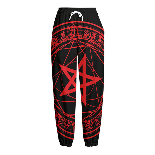 Magic Pentagram Symbol Print Fleece Lined Knit Pants