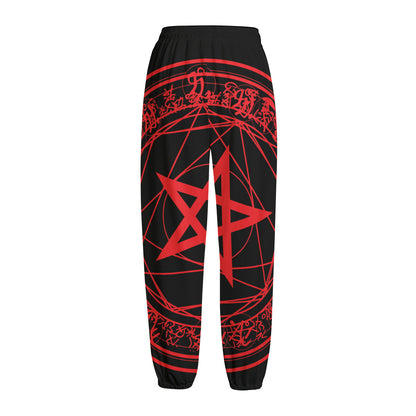 Magic Pentagram Symbol Print Fleece Lined Knit Pants