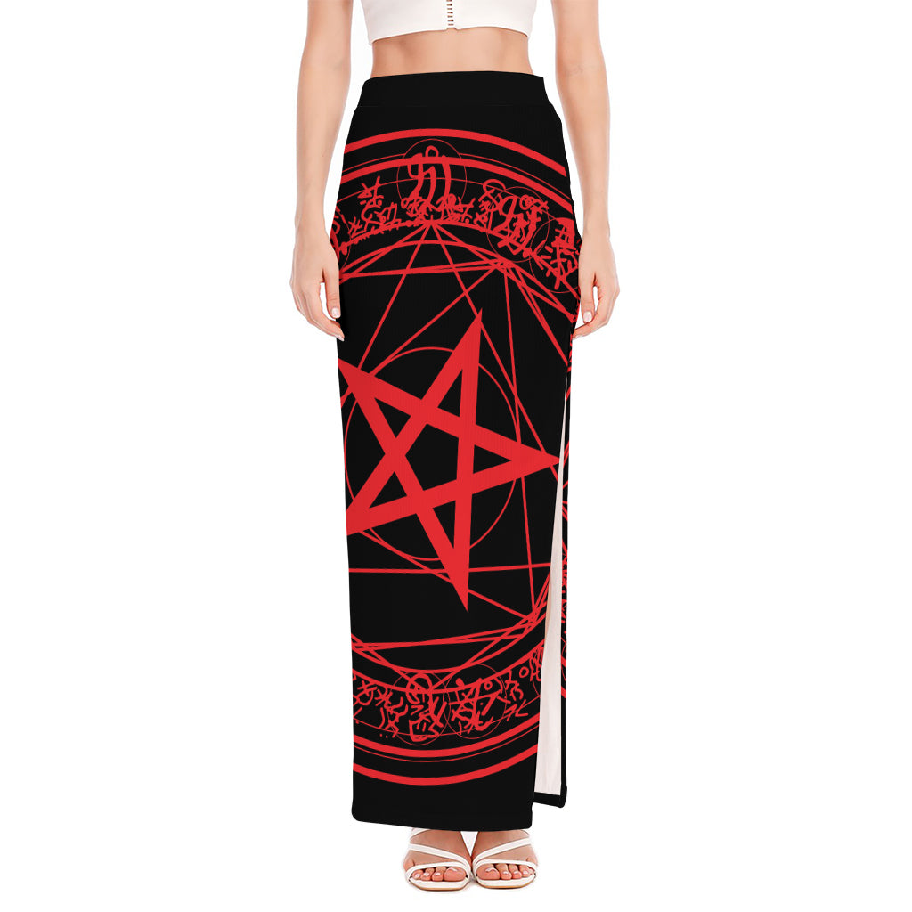 Magic Pentagram Symbol Print High Slit Maxi Skirt