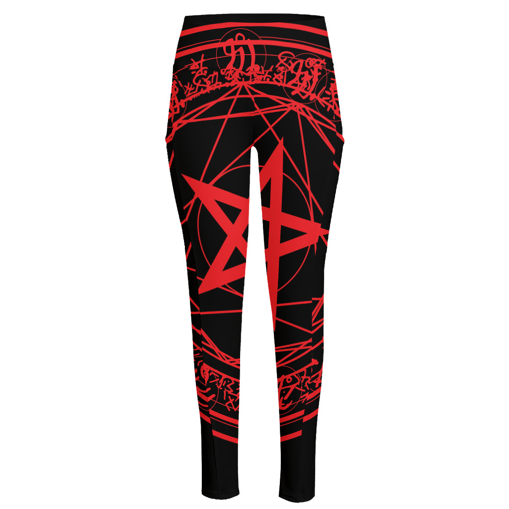 Magic Pentagram Symbol Print High-Waisted Pocket Leggings