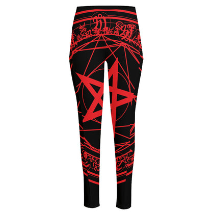 Magic Pentagram Symbol Print High-Waisted Pocket Leggings