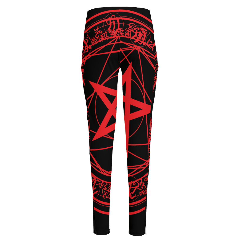 Magic Pentagram Symbol Print High-Waisted Pocket Leggings