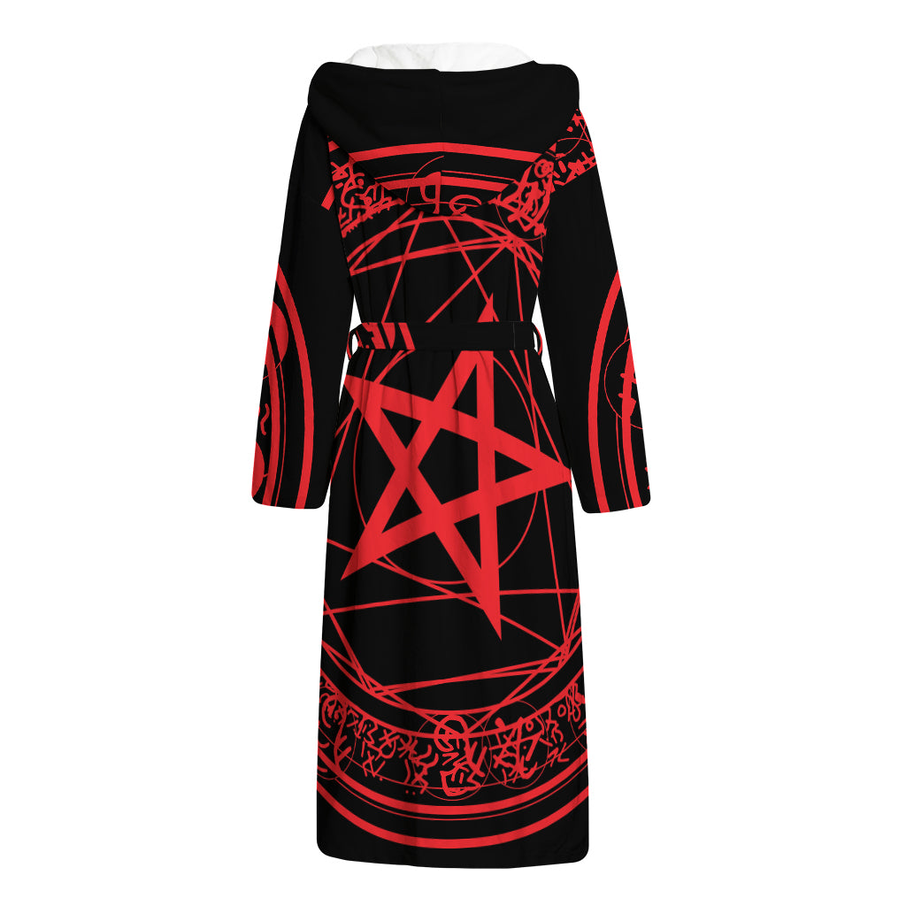 Magic Pentagram Symbol Print Hooded Bathrobe