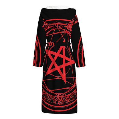 Magic Pentagram Symbol Print Hooded Bathrobe