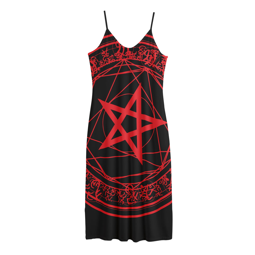 Magic Pentagram Symbol Print Jersey Midi Cami Dress