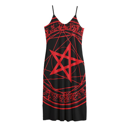 Magic Pentagram Symbol Print Jersey Midi Cami Dress