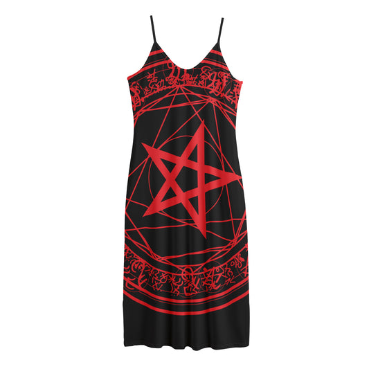 Magic Pentagram Symbol Print Jersey Midi Cami Dress