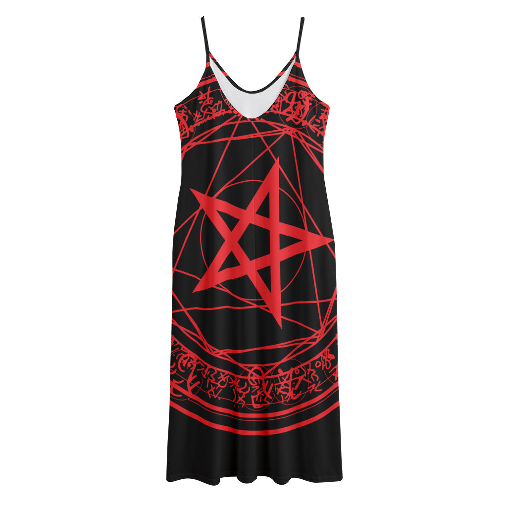 Magic Pentagram Symbol Print Jersey Midi Cami Dress