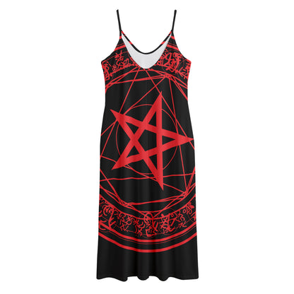 Magic Pentagram Symbol Print Jersey Midi Cami Dress