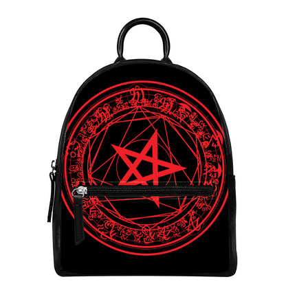 Magic Pentagram Symbol Print Leather Backpack
