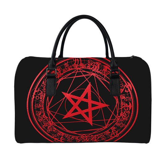 Magic Pentagram Symbol Print Leather Duffle Bag