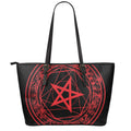Magic Pentagram Symbol Print Leather Tote Bag With Zipper