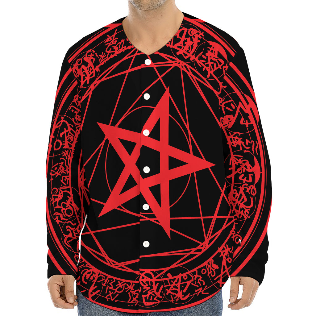 Magic Pentagram Symbol Print Long Sleeve Baseball Jersey