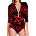 Magic Pentagram Symbol Print Long Sleeve Swimsuit