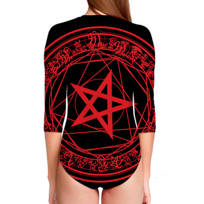 Magic Pentagram Symbol Print Long Sleeve Swimsuit