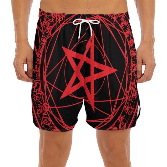 Magic Pentagram Symbol Print Men's Split Running Shorts