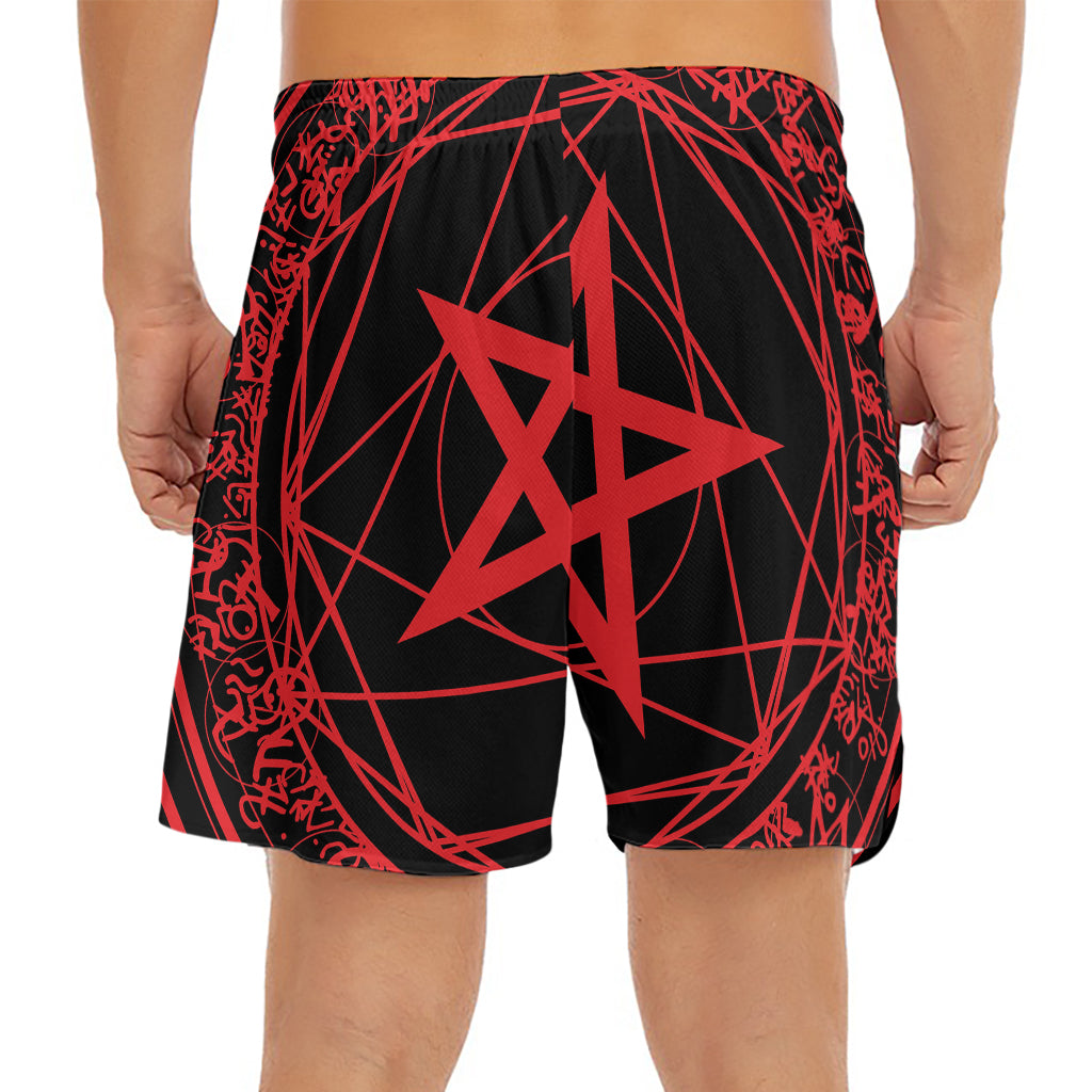 Magic Pentagram Symbol Print Men's Split Running Shorts